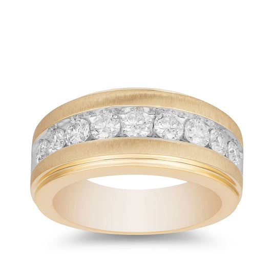 1 ct. tw. Men's 9-Stone Diamond Brushed Finish Wedding Band in 10K Yellow Gold