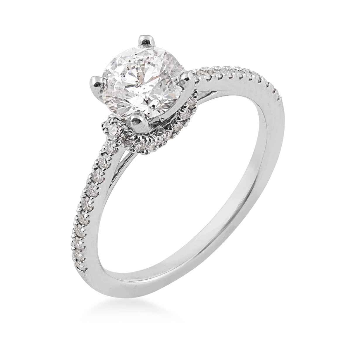 Noventa Elite 1-1/4 ct. tw Round Diamond Engagement Ring with Drop Halo & Scalloped Set Accent Diamonds in 14K front view