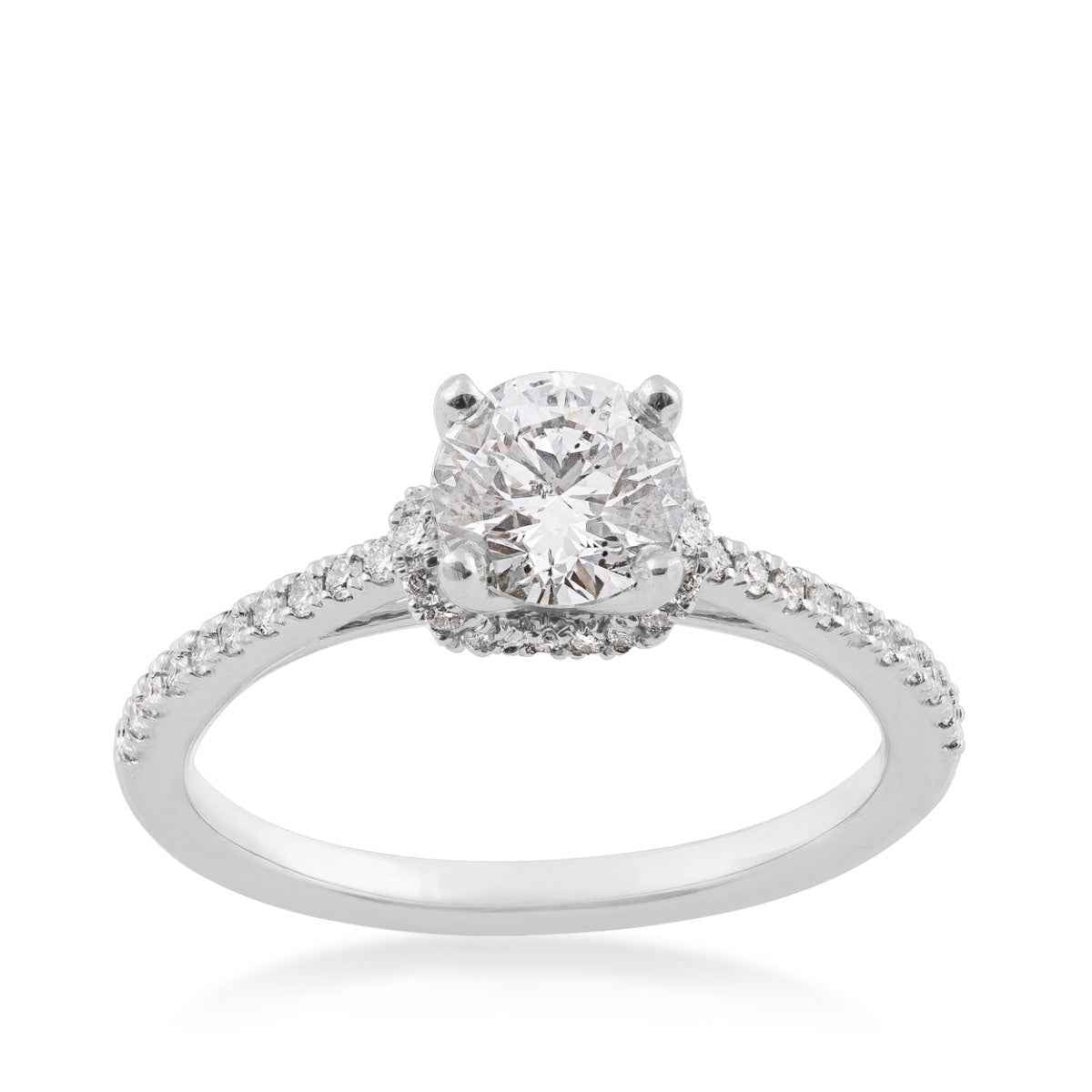 Noventa Elite 1-1/4 ct. tw Round Diamond Engagement Ring with Drop Halo & Scalloped Set Accent Diamonds in 14K White Gold