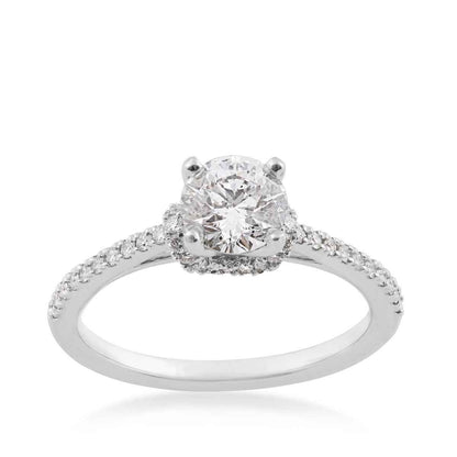 Noventa Elite 1-1/4 ct. tw Round Diamond Engagement Ring with Drop Halo & Scalloped Set Accent Diamonds in 14K White Gold
