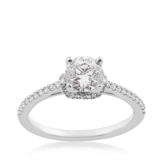 Noventa Elite 1-1/4 ct. tw Round Diamond Engagement Ring with Drop Halo & Scalloped Set Accent Diamonds in 14K White Gold