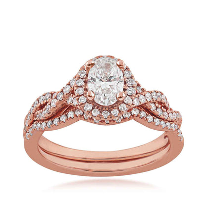 Amaura Collection 1 ct. tw Oval Halo Wedding Set with Side Twist Design in 14K Pink Gold - 14P-OV