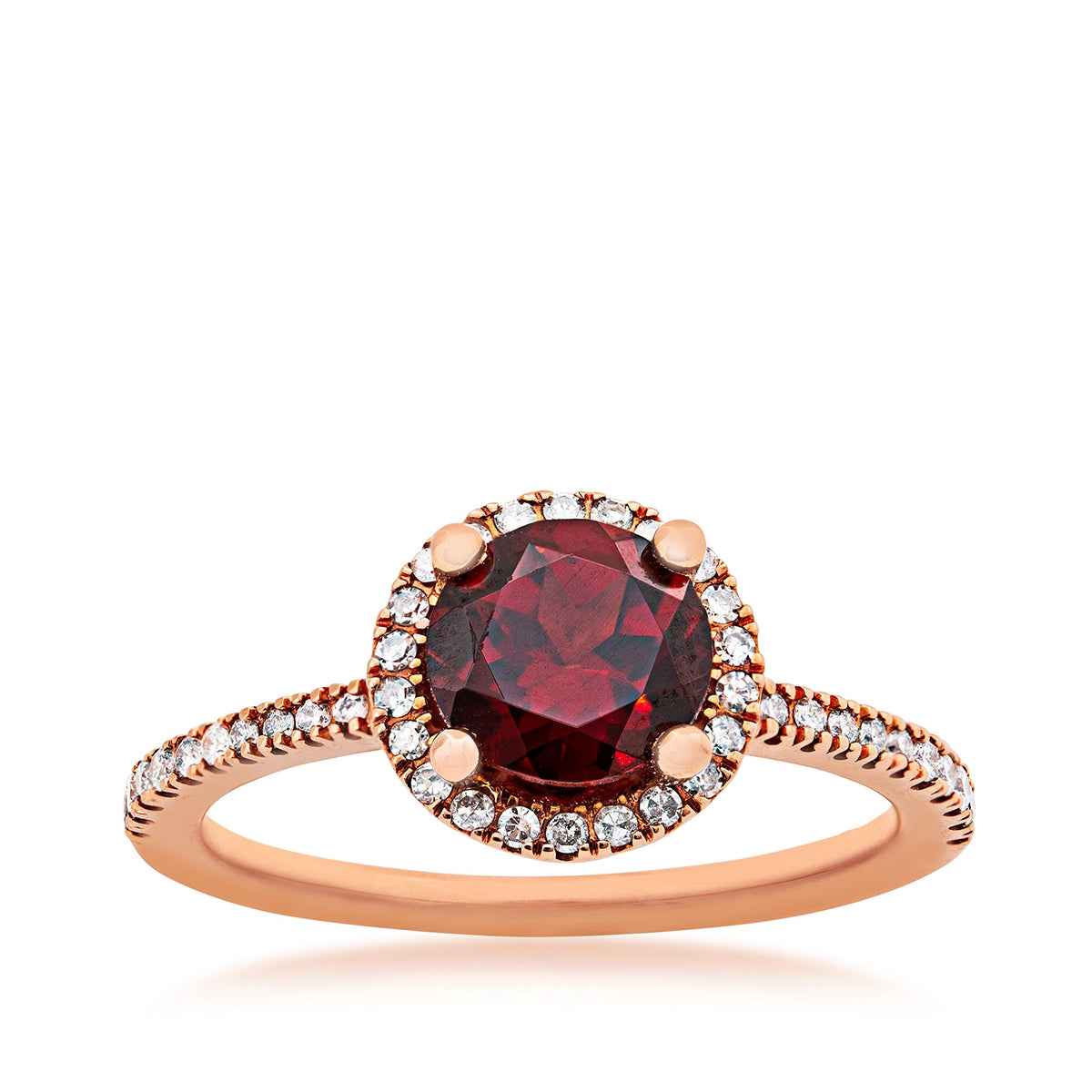 Impulse Collection Genuine Round Garnet Ring with 1/4 ct. tw. Diamond Halo & Band in 10K Pink Gold