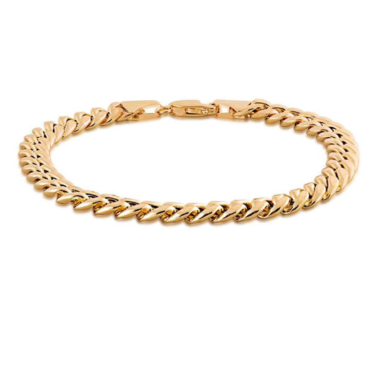 7.6mm 9-inch Semi-Solid Miami Cuban Chain Bracelet in 10K Yellow Gold