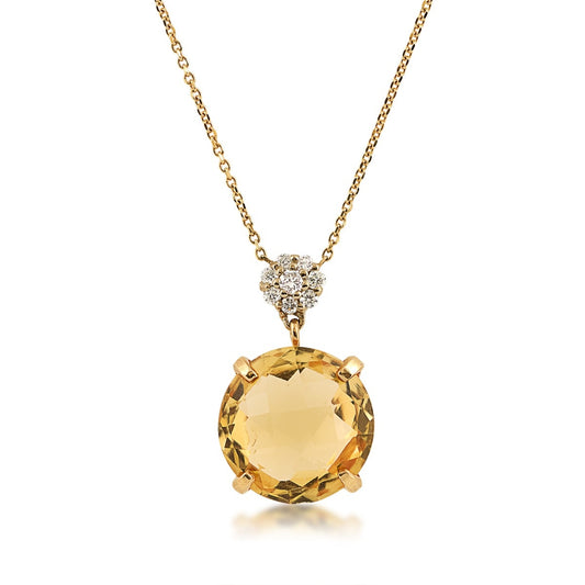 Round Citrine & Diamond Accent Cluster Necklace in 14K Yellow Gold