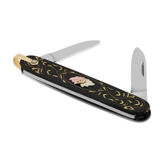 Black Hills Gold Black Pocket Knife in Stainless Steel front view