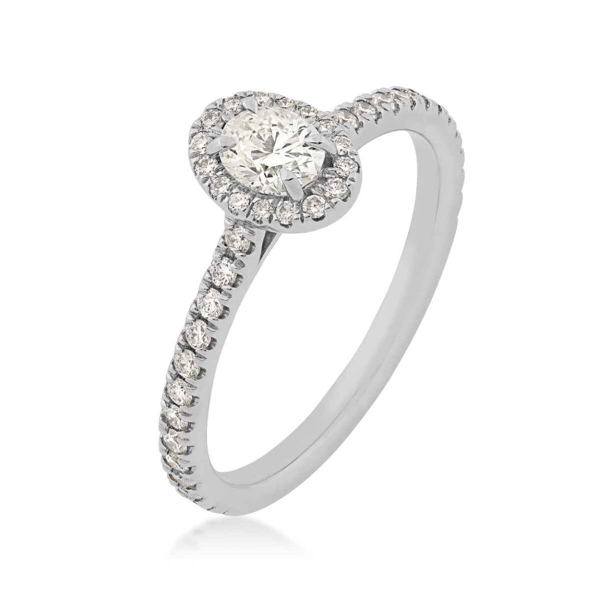Forevermark Black Label 5/8 ct. tw Oval Diamond with Halo Engagement Ring with Round Diamond Accents in 18K White front view