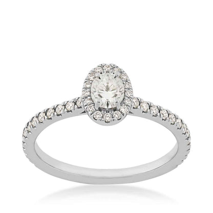 Forevermark Black Label 5/8 ct. tw Oval Diamond with Halo Engagement Ring with Round Diamond Accents in 18K White Gold