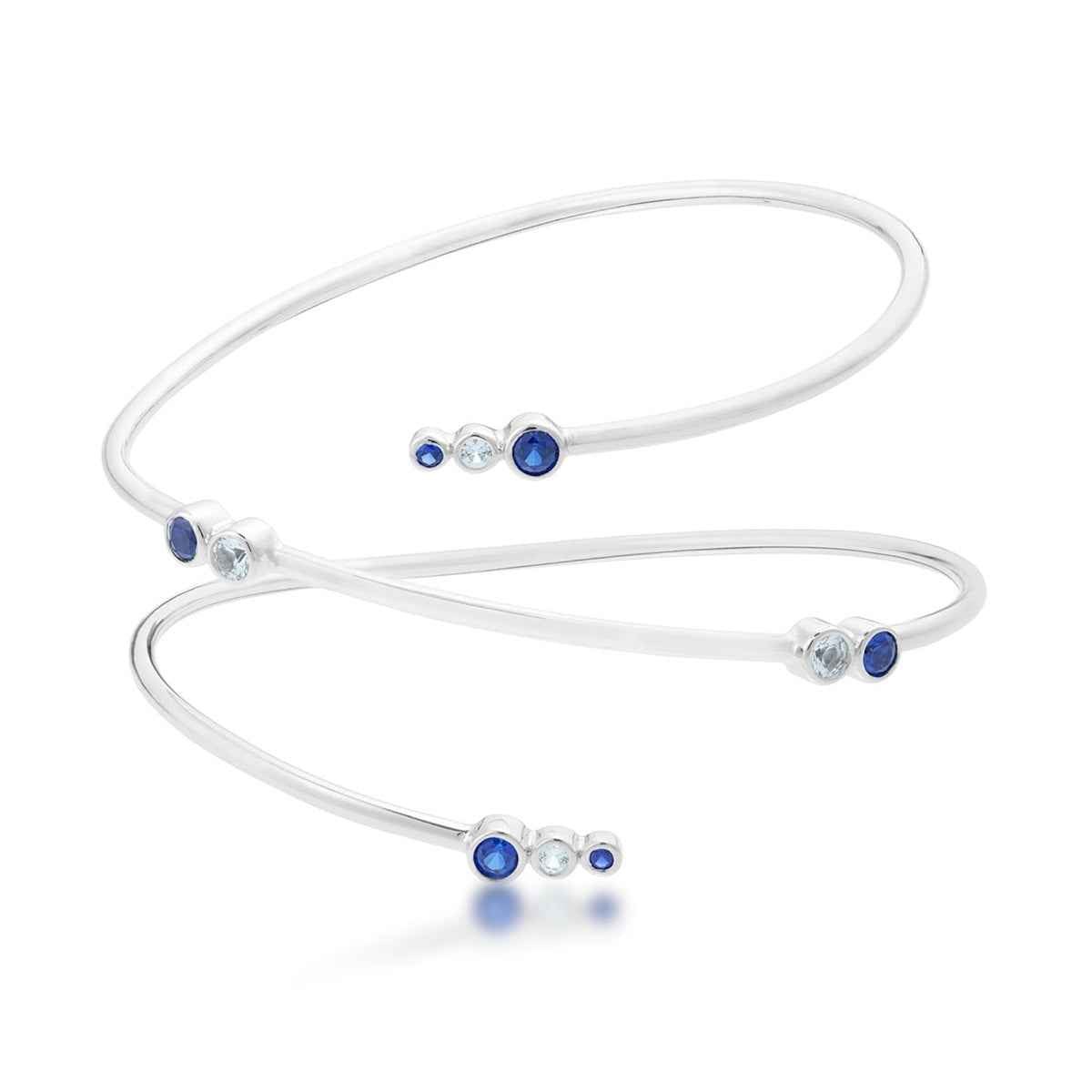 Created Blue and White Sapphire Wrap Bracelet in Sterling Silver