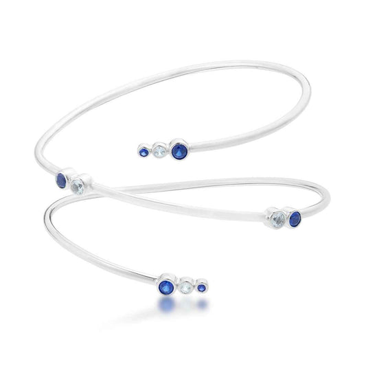 Created Blue and White Sapphire Wrap Bracelet in Sterling Silver