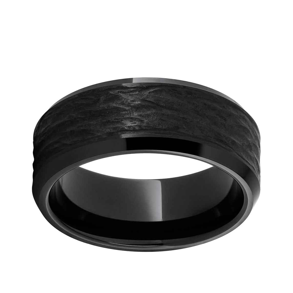 Men's 8.0mm Black Bark Finish Wedding Band in Ceramic