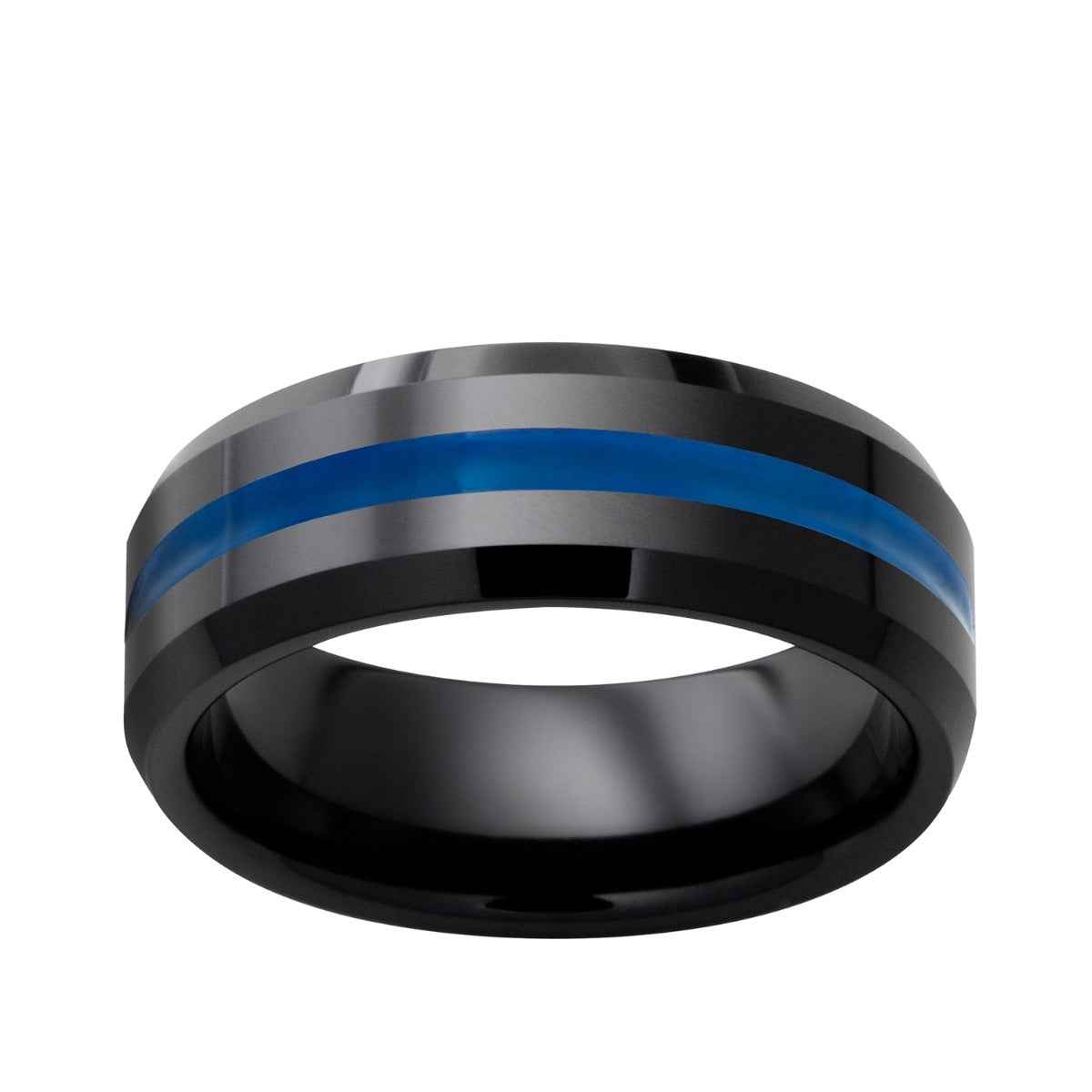 Men's 8.0mm Blue Enamel Inlay Wedding Band in Ceramic