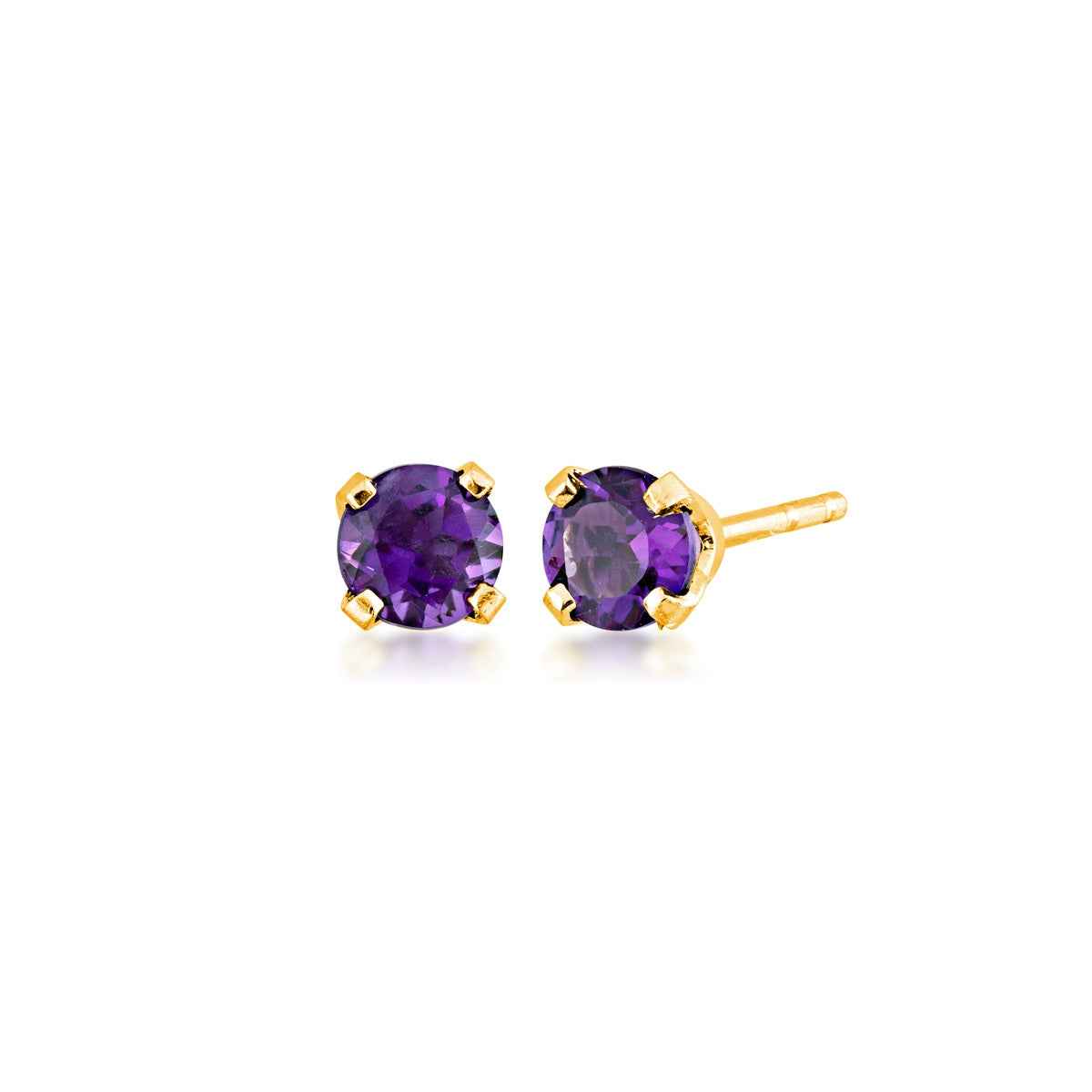 4mm Round Amethyst Solitaire Earrings in 14K Yellow Gold