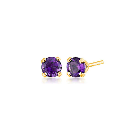 4mm Round Amethyst Solitaire Earrings in 14K Yellow Gold