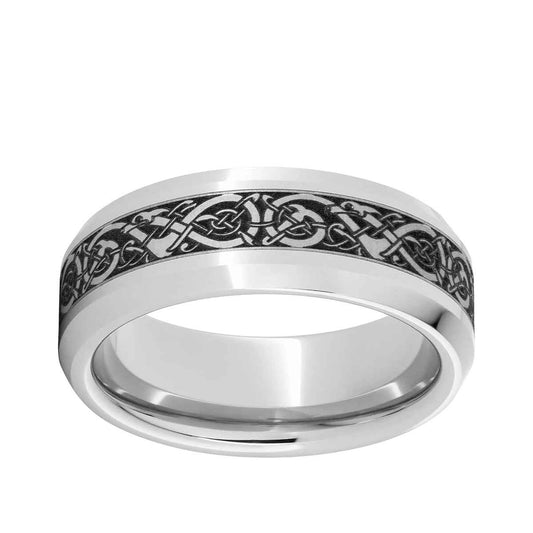 Men's 8.0mm Laser-Etched Viking Design Wedding Band in Serinium