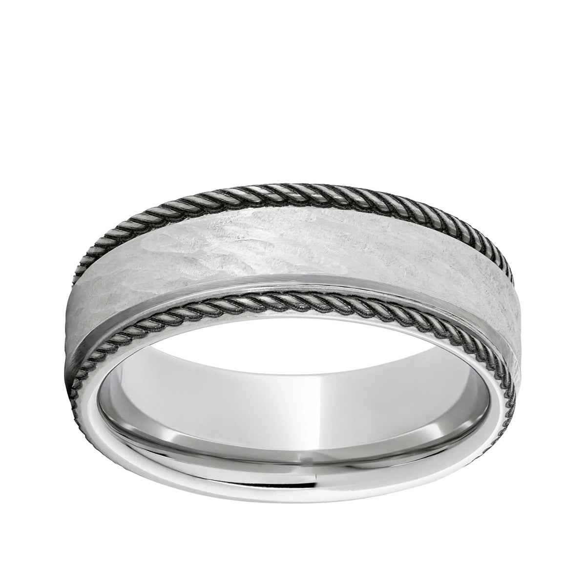 Men's 8.0mm Rope-Border with Center Bark Design Wedding Band in Serinium