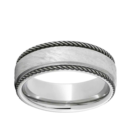 Men's 8.0mm Rope-Border with Center Bark Design Wedding Band in Serinium