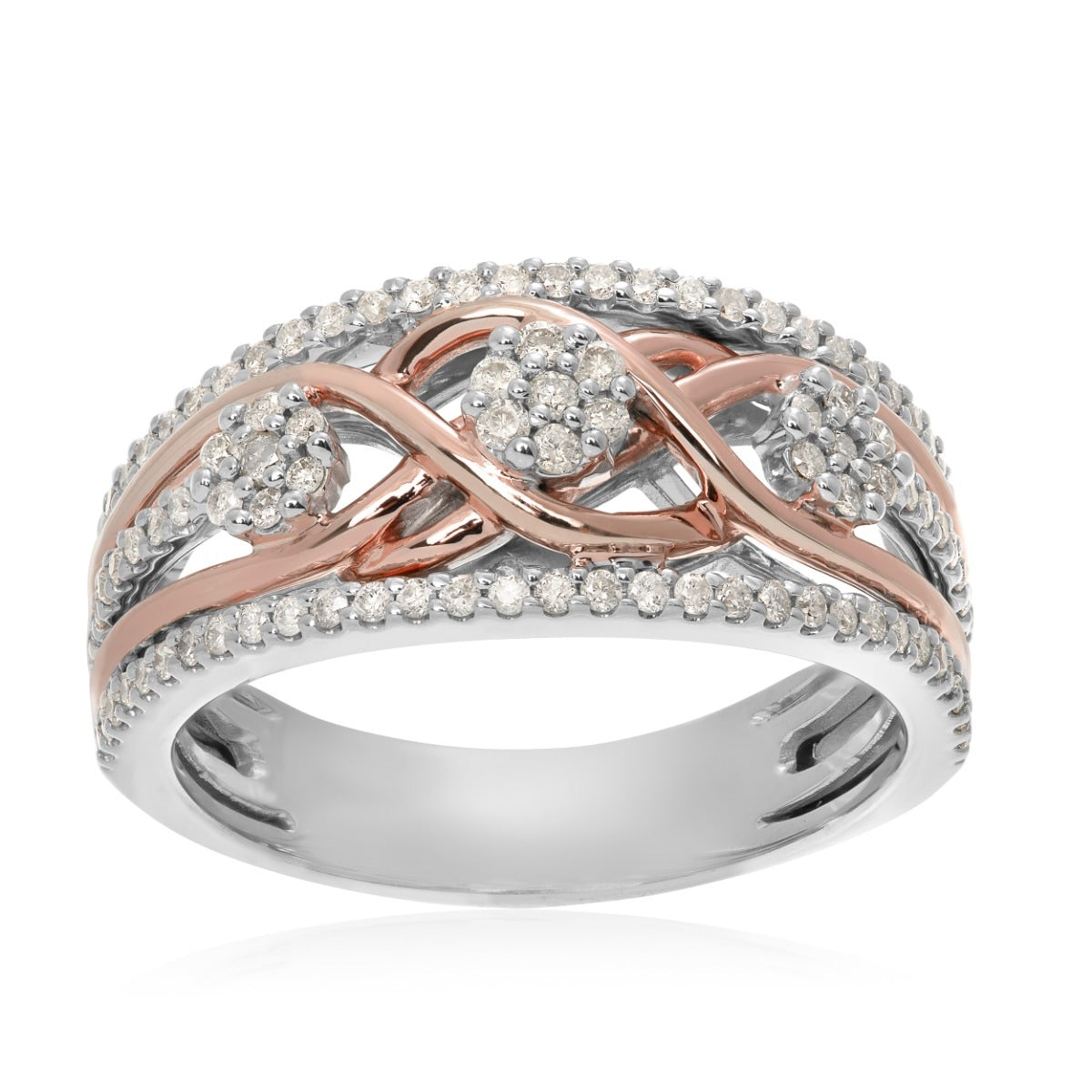 3/8 ct. tw. Diamond Cluster Ring with Braided Center in 10K White & Pink Gold