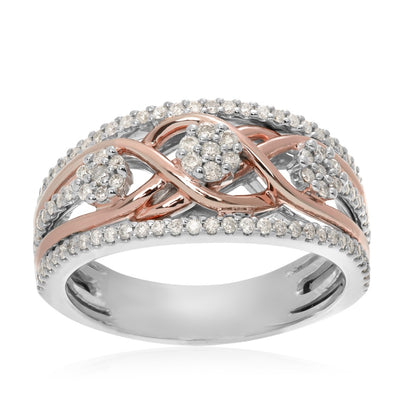 3/8 ct. tw. Diamond Cluster Ring with Braided Center in 10K White & Pink Gold