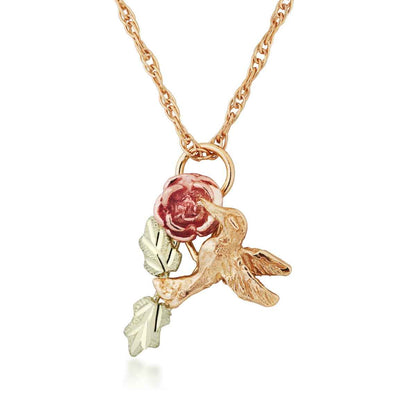 Black Hills Gold Hummingbird & Rose Pendant in 10K Yellow Gold