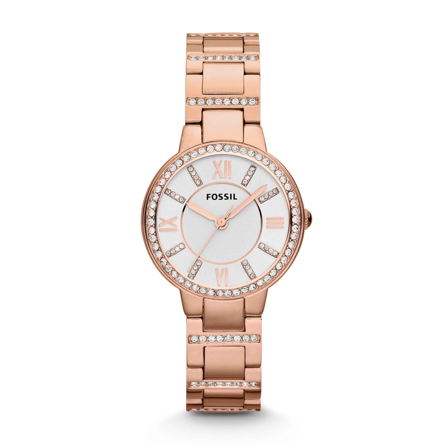 Fossil Ladies' Virginia Pink-Tone Stainless Steel Analog Watch with White Dial