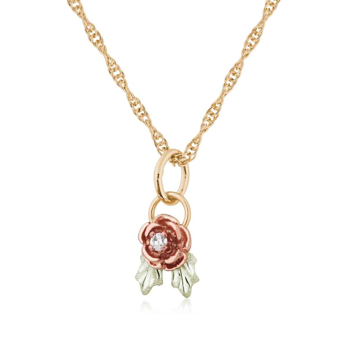 Black Hills Gold Diamond Accent Rose Pendant in 10K Yellow Gold