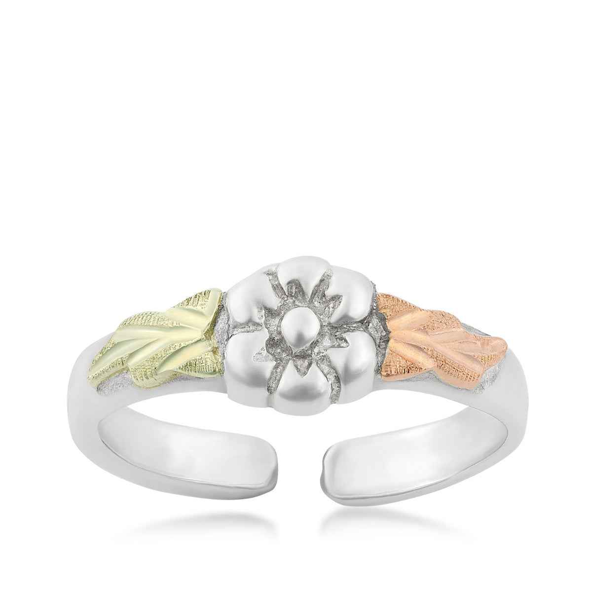 Black Hills Gold Flower Toe Ring & Ankle Bracelet Set in Sterling Silver front view