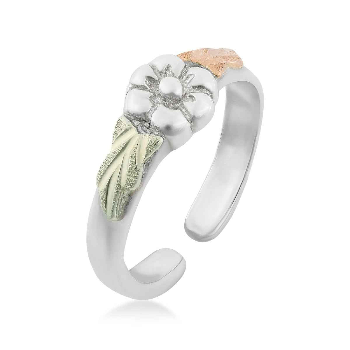 Black Hills Gold Flower Toe Ring & Ankle Bracelet Set in Sterling Silver close-up detail