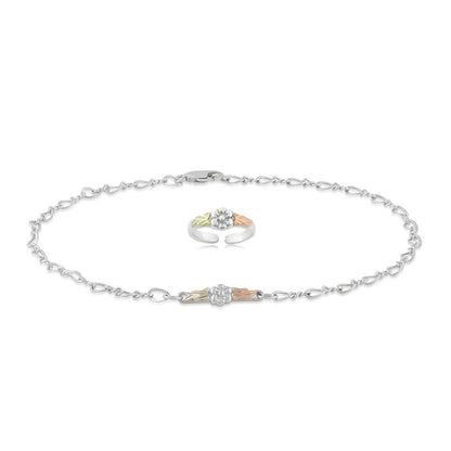 Black Hills Gold Flower Toe Ring & Ankle Bracelet Set in Sterling Silver