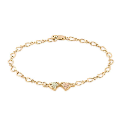 Black Hills Gold 7.5-inch Leaf Double Heart Bracelet in 10K Yellow Gold