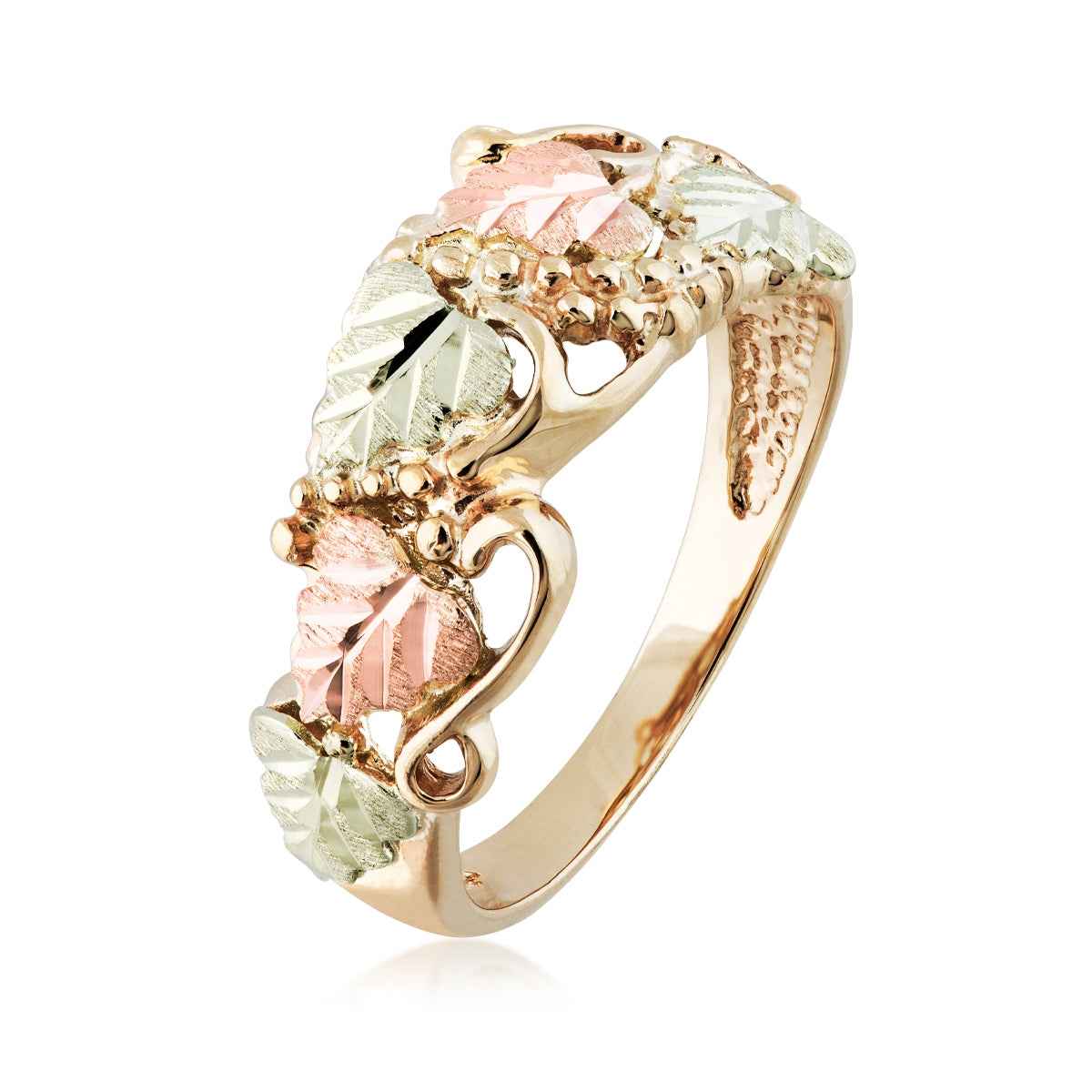 Black Hills Gold Grape Cluster & Leaf Ring in 10K Yellow Gold front view