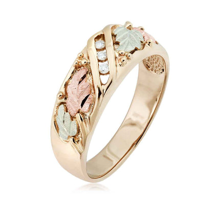 Black Hills Gold Men's 3-Stone Diamond Accent Wedding Ring in 10K Yellow Gold front view