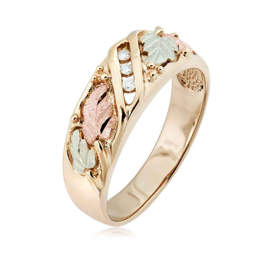 Black Hills Gold Men's 3-Stone Diamond Accent Wedding Ring in 10K Yellow Gold front view
