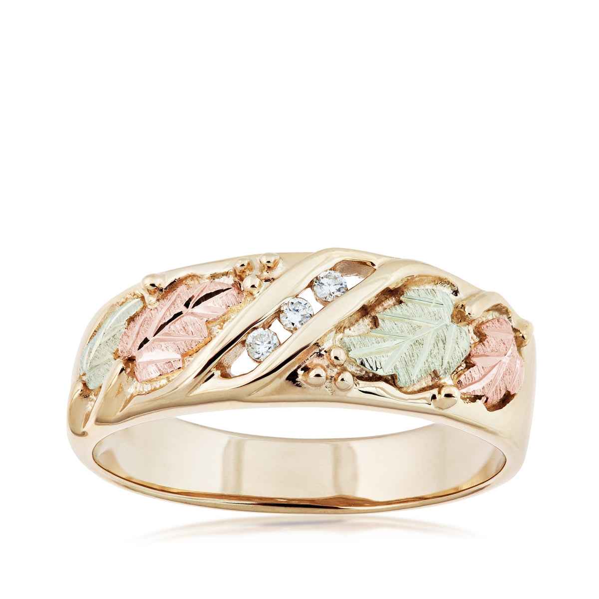 Black Hills Gold Men's 3-Stone Diamond Accent Wedding Ring in 10K Yellow Gold
