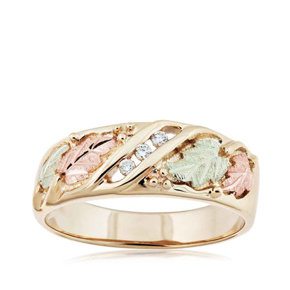 Black Hills Gold Men's 3-Stone Diamond Accent Wedding Ring in 10K Yellow Gold