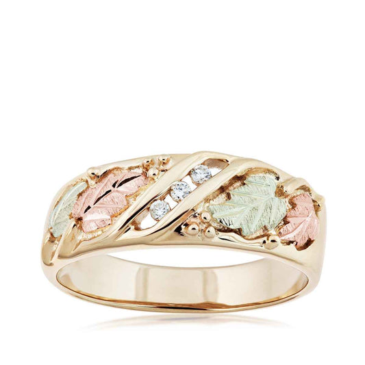 Black Hills Gold Men's 3-Stone Diamond Accent Wedding Ring in 10K Yellow Gold