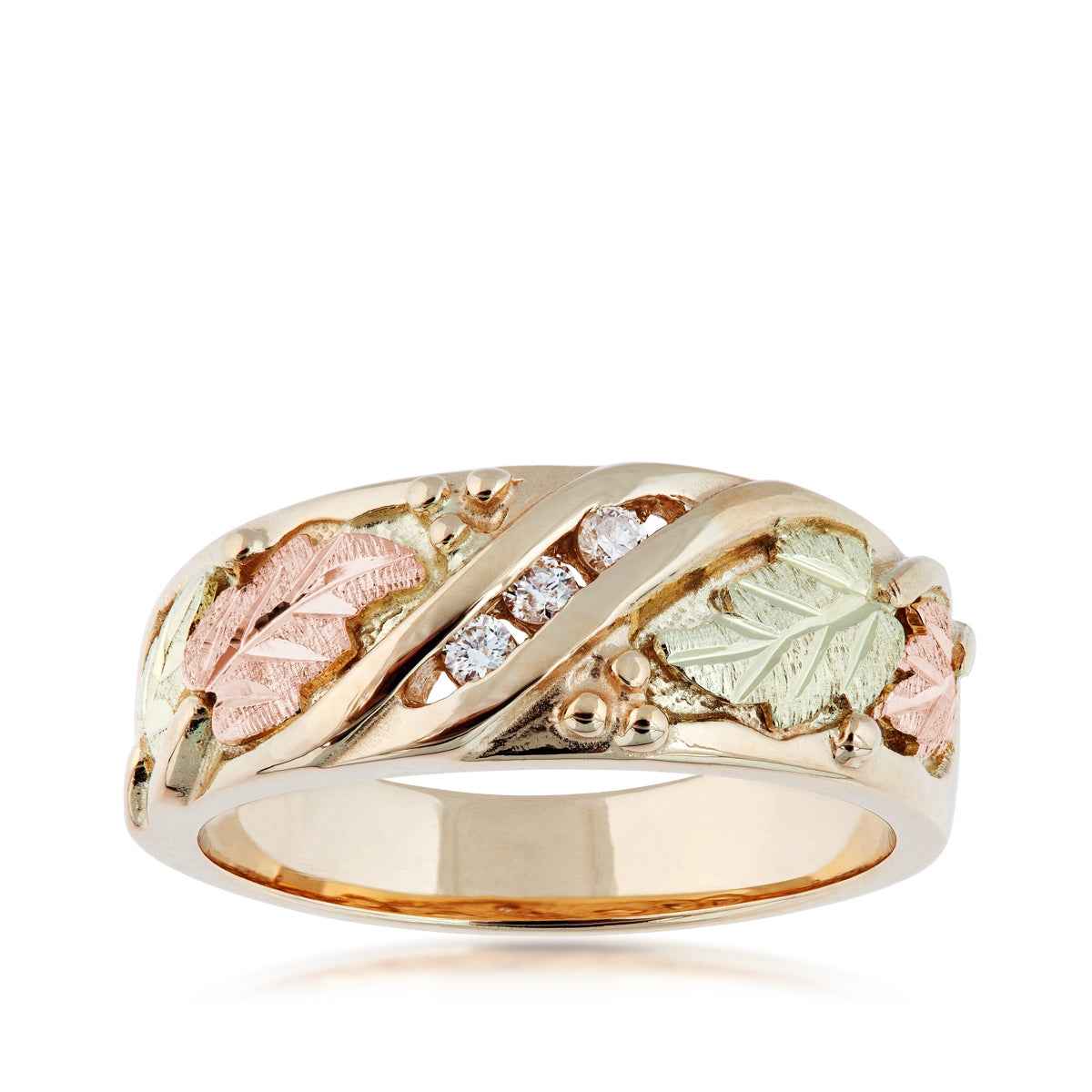 Black Hills Gold 3-Stone Diamond Accent Wedding Ring in 10K Yellow Gold