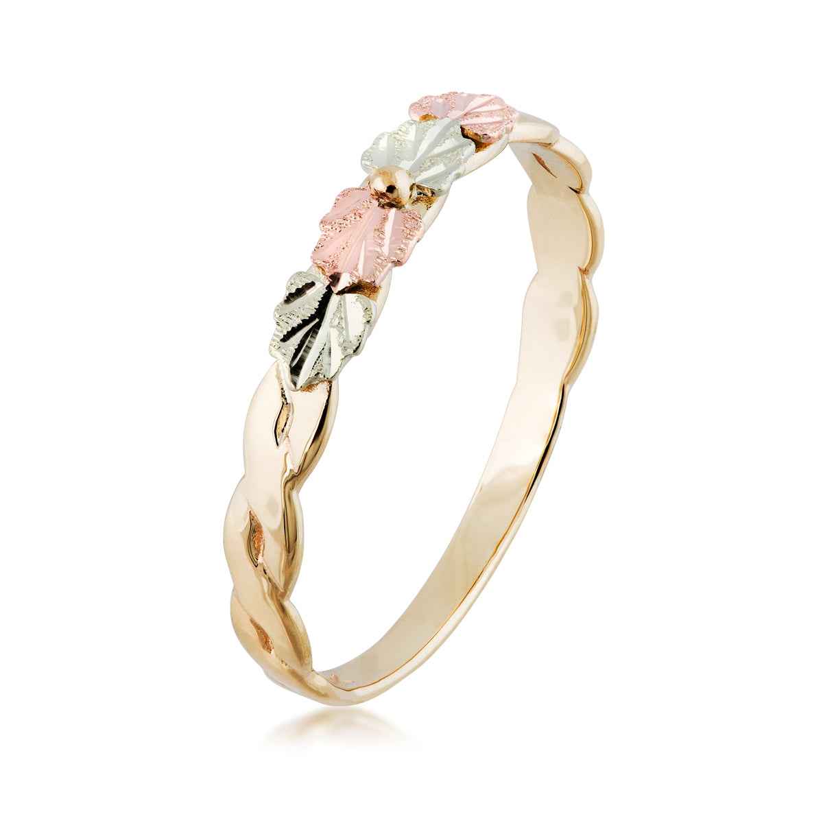Black Hills Gold Four Leaf Center Bead Wedding Ring in 10K Yellow Gold front view
