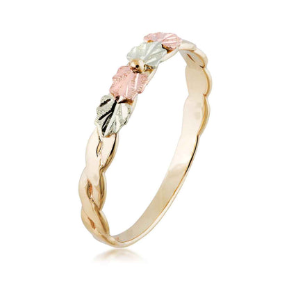 Black Hills Gold Four Leaf Center Bead Wedding Ring in 10K Yellow Gold front view