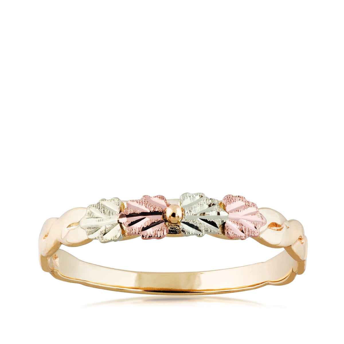 Black Hills Gold Four Leaf Center Bead Wedding Ring in 10K Yellow Gold