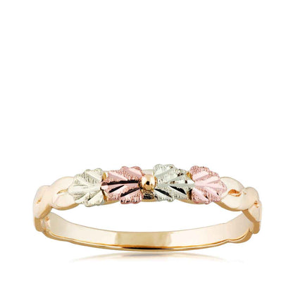 Black Hills Gold Four Leaf Center Bead Wedding Ring in 10K Yellow Gold