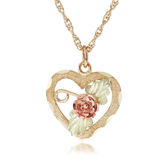 Black Hills Gold Rose Center Heart Pendant in 10K Yellow Gold
