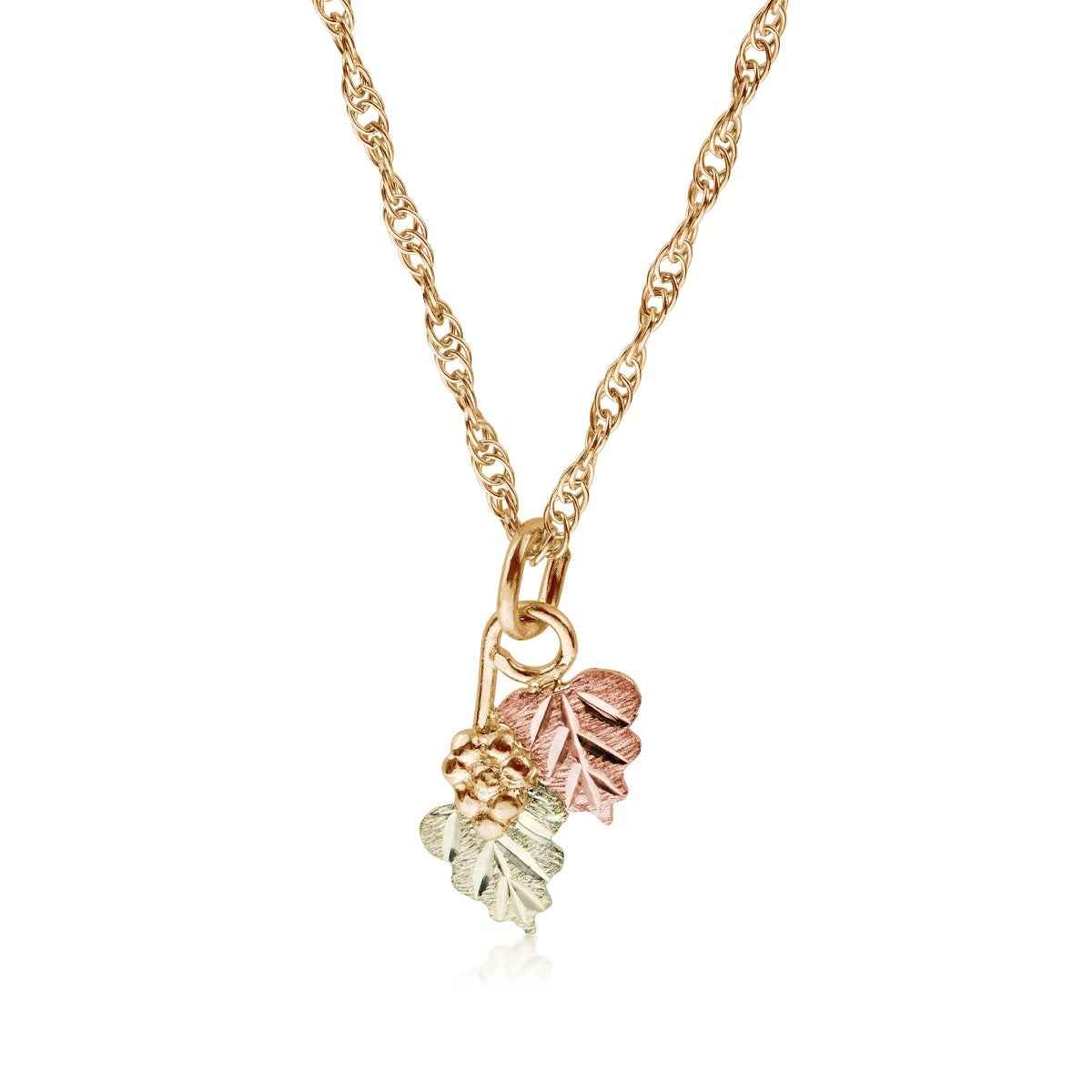 Black Hills Gold Double Leaf & Grape Pendant in 10K Yellow Gold