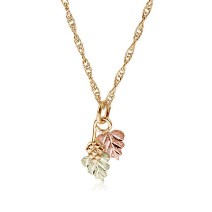 Black Hills Gold Double Leaf & Grape Pendant in 10K Yellow Gold
