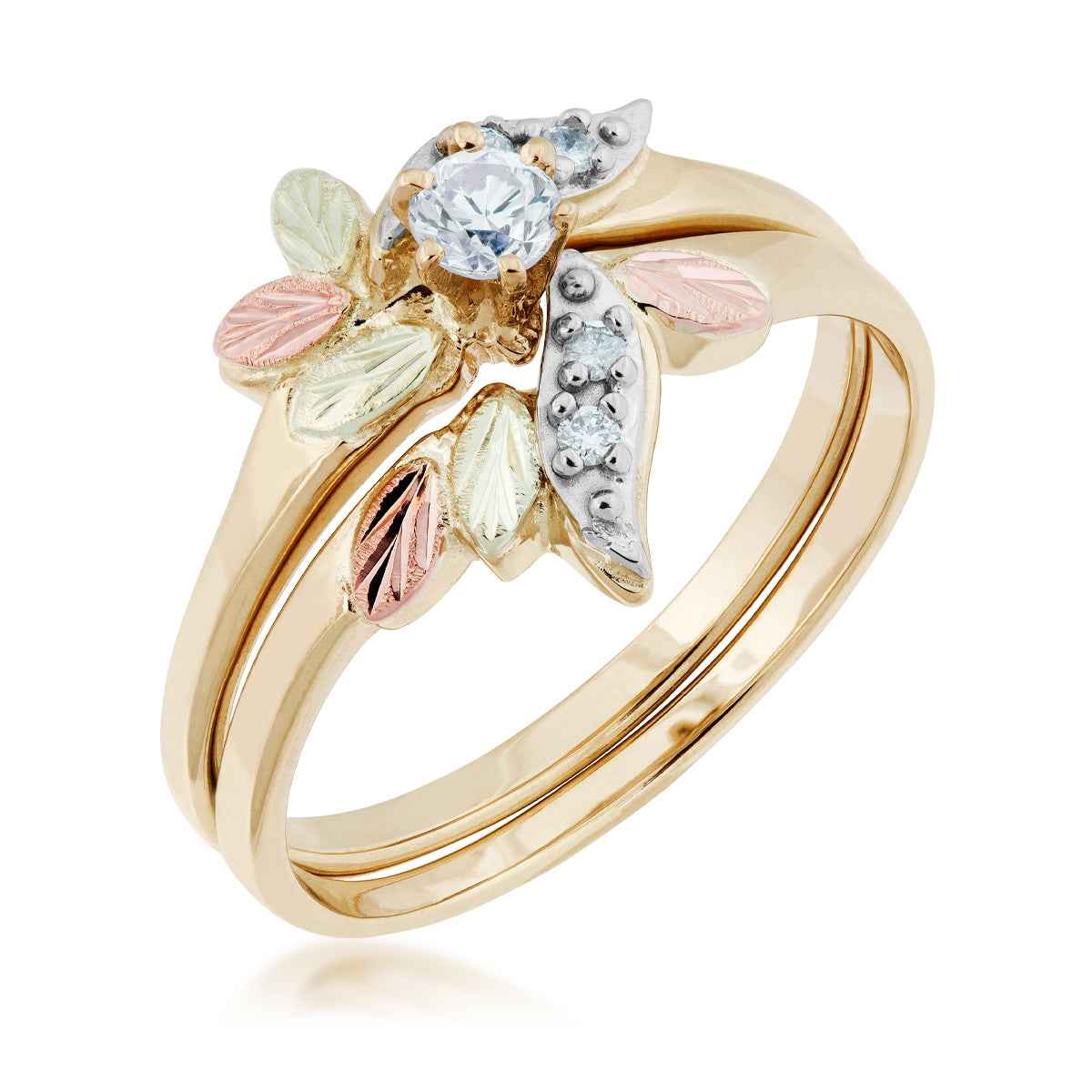 Black Hills Gold 1/5 ct. tw. Round Brilliant Diamond Wedding Set in 10K Yellow Gold front view