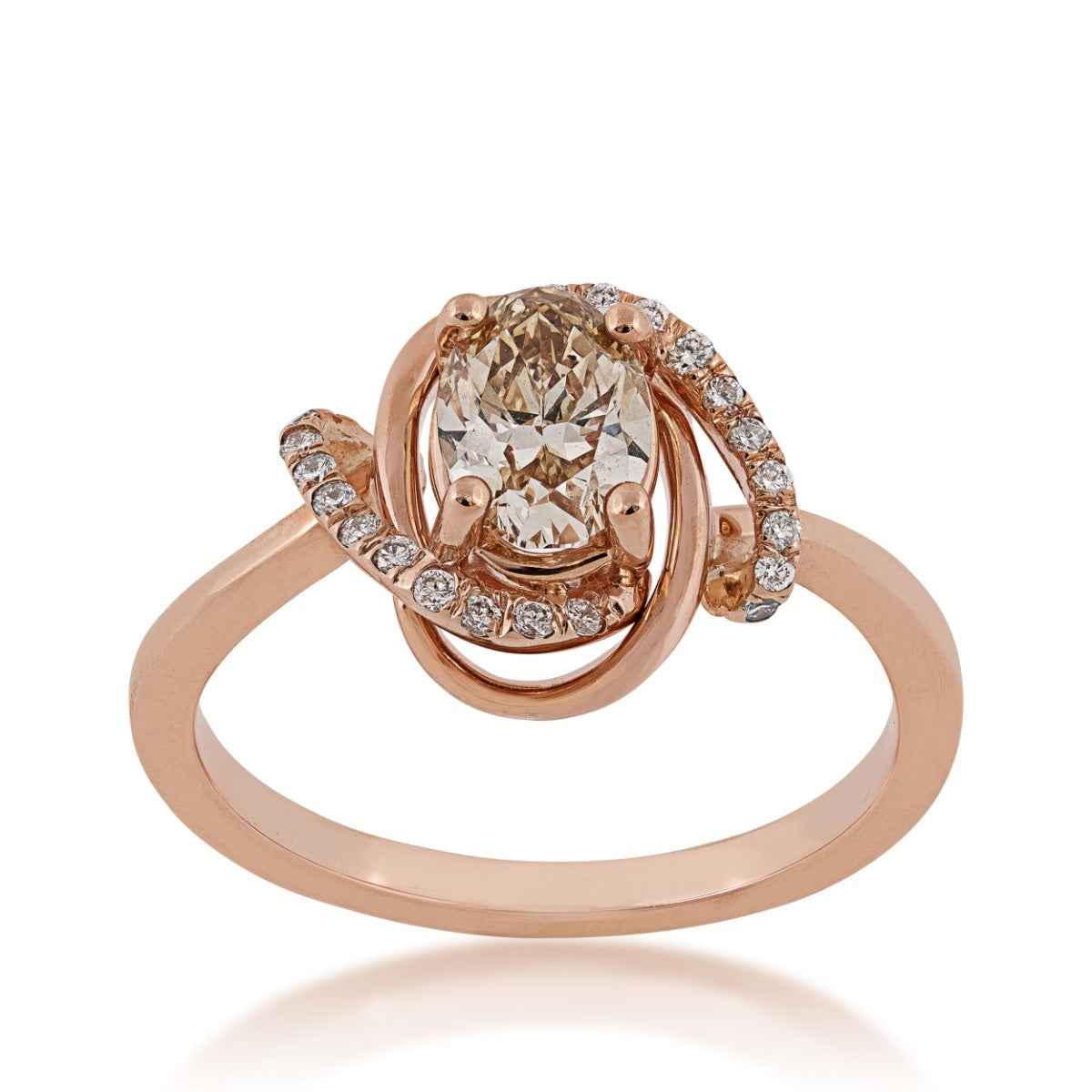 Mocha Lux 9/10 ct. tw. Oval Mocha Ring with White Diamond Swirl Halo in 14K Pink Gold