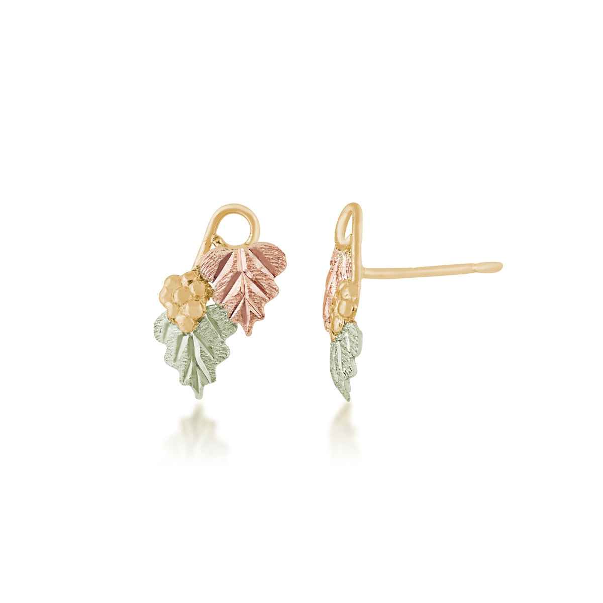 Black Hills Gold Double Leaf & Grape Earrings in 10K Yellow Gold