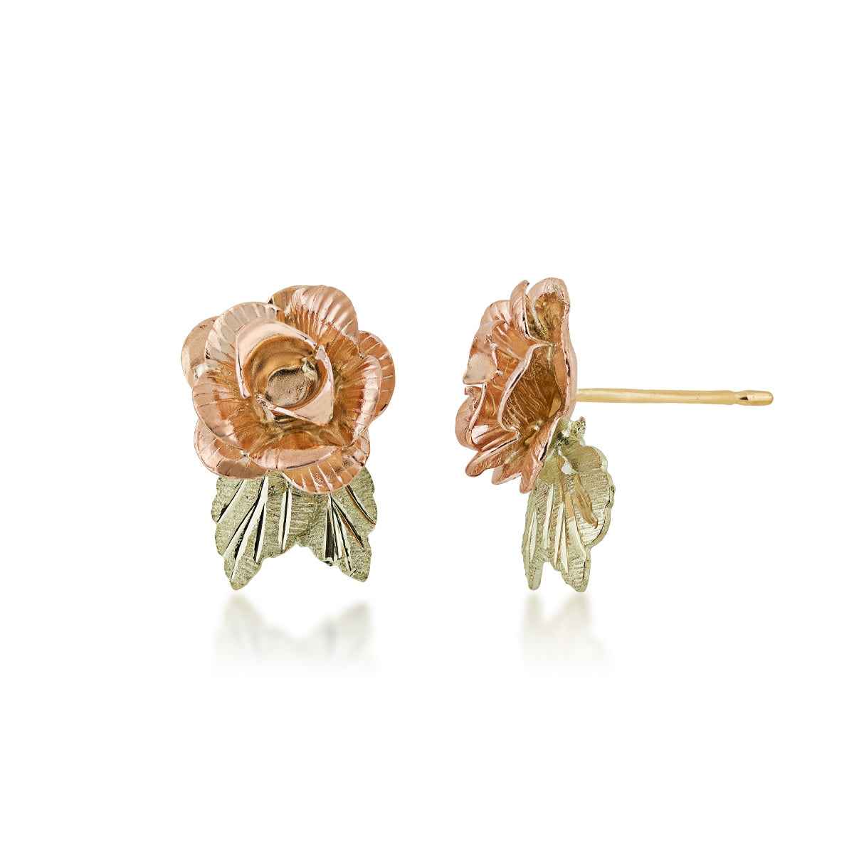Black Hills Gold Rose & Leaf Earrings in 12K Pink Gold