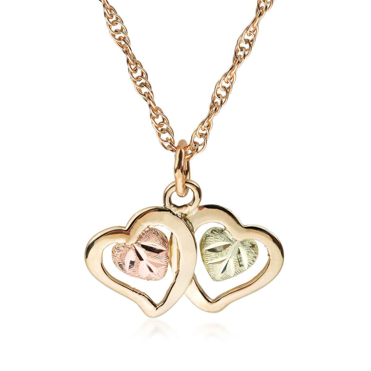 Black Hills Gold Side by Side Double Heart Pendant in 10K Yellow Gold