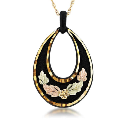 Black Hills Gold Teardrop Black Powder Coated Pendant